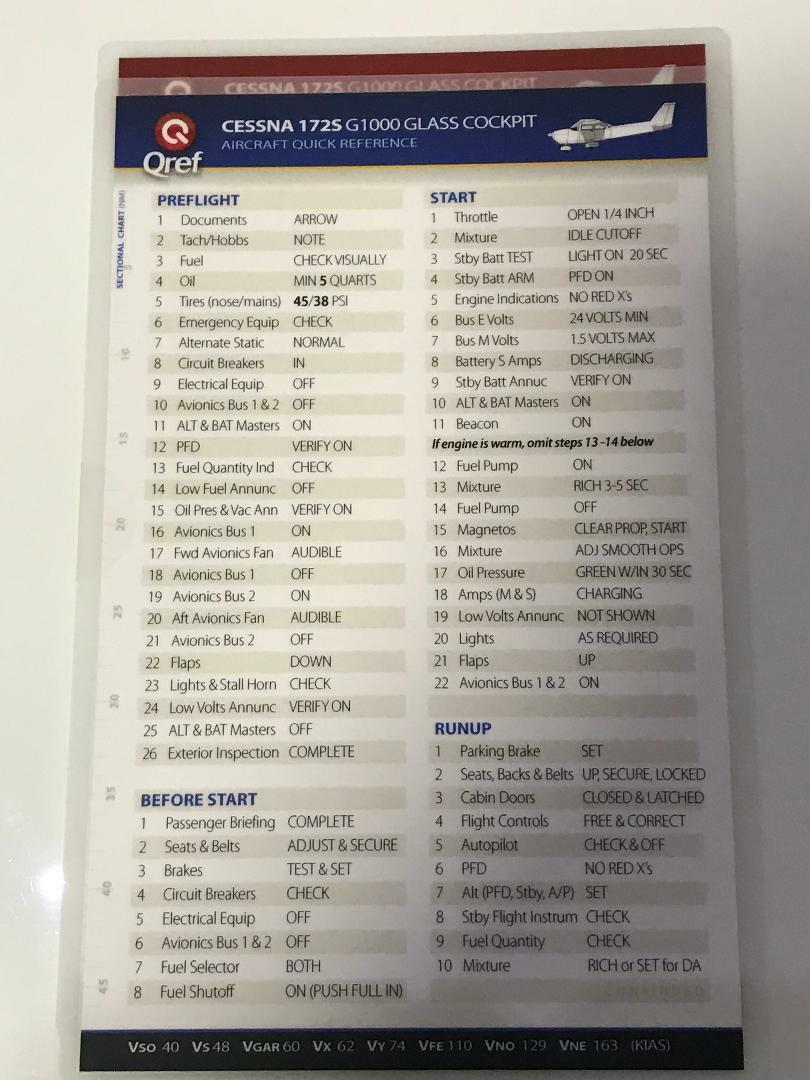 CESSNA 172S  G1000 GLASS COCKPIT CHECKLIST by QREF 2 Card Set p/n CE-172S-GC-2