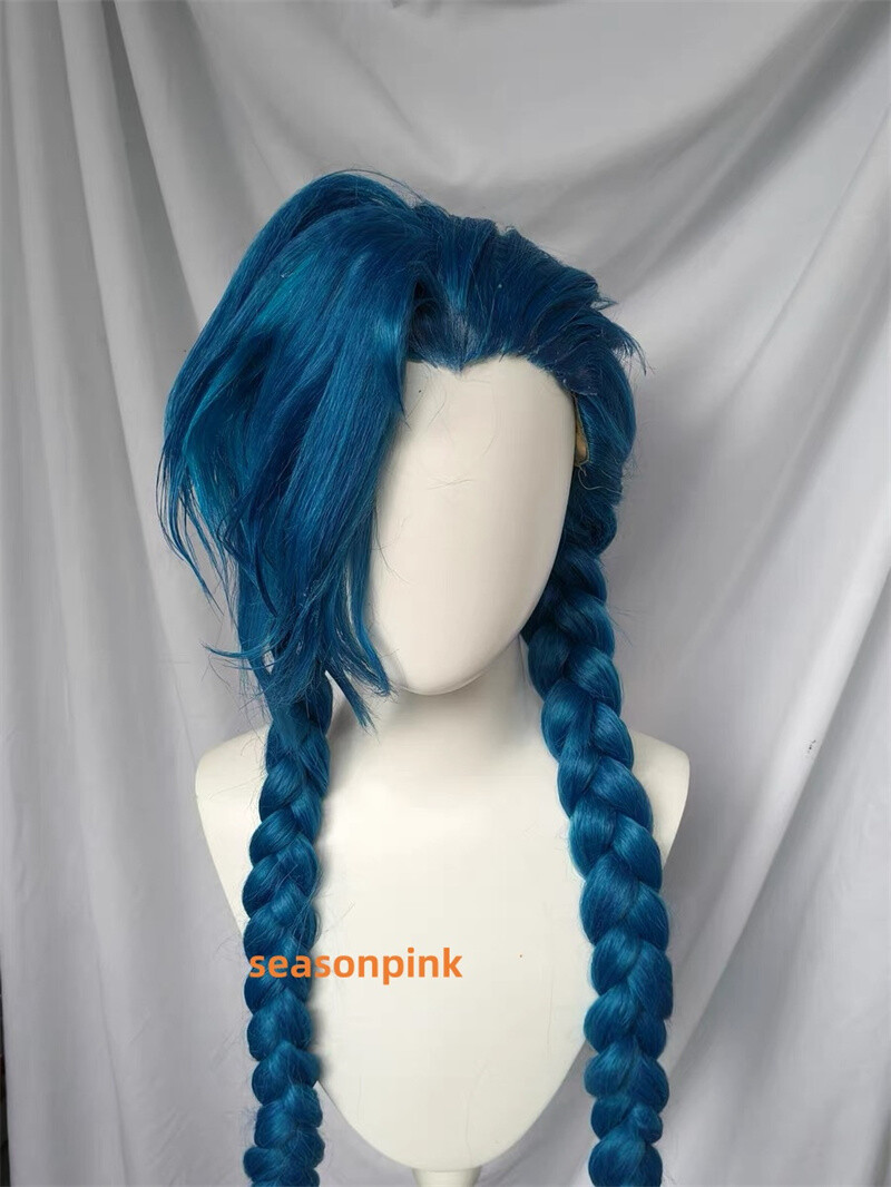 LOL Arcane Jinx Cosplay Wigs Women Long Blue Braided Synthetic Party Hair 130cm