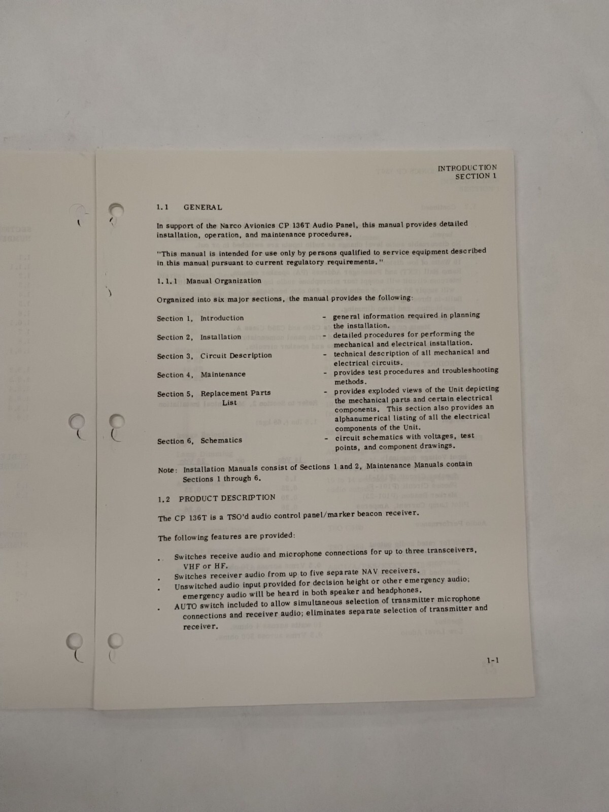 Narco CP 136T TSO Audio Panel Installation Manual-Copy