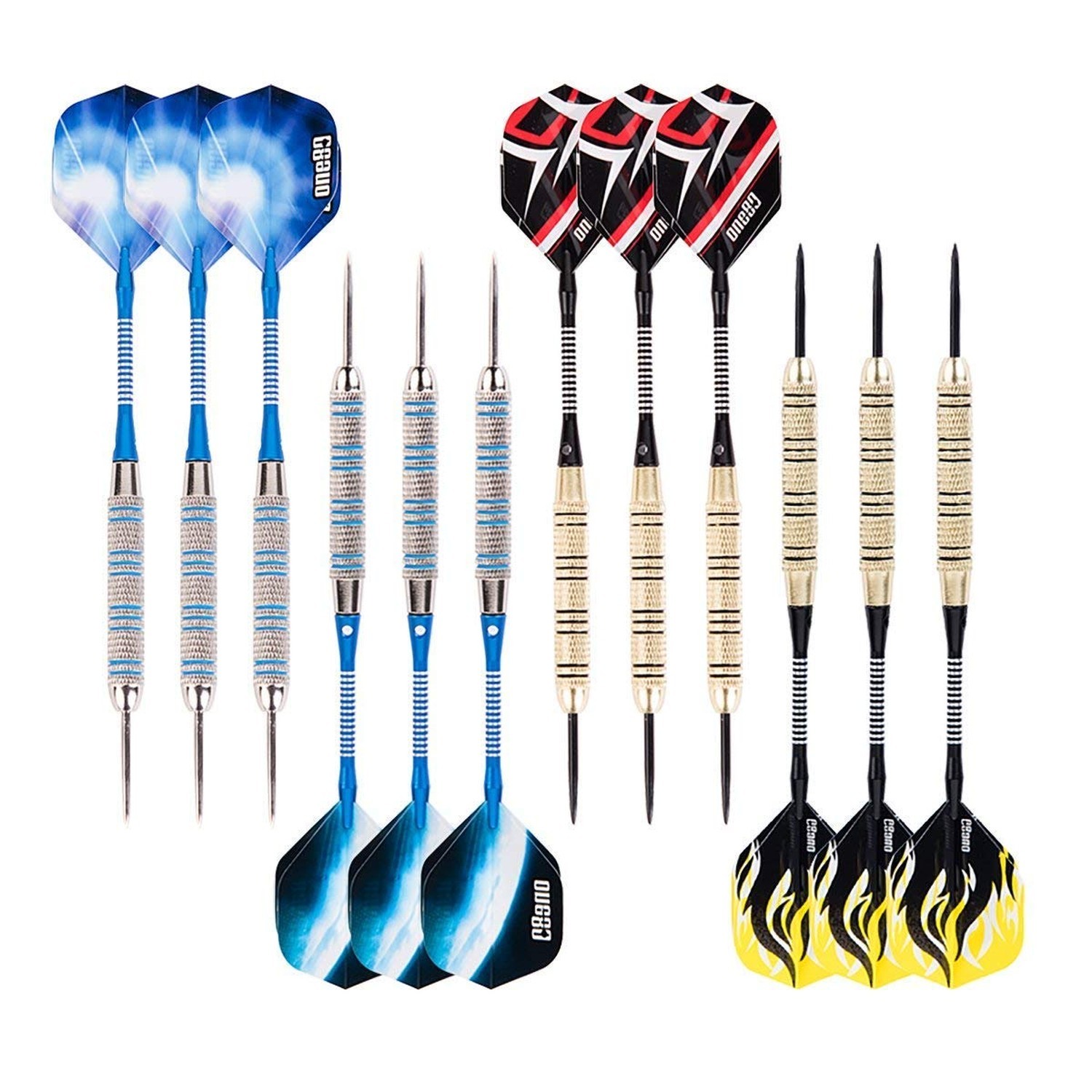 ONE80 Professional Steel Tip Darts Set in 12 Pack with Extra Flights and Shafts