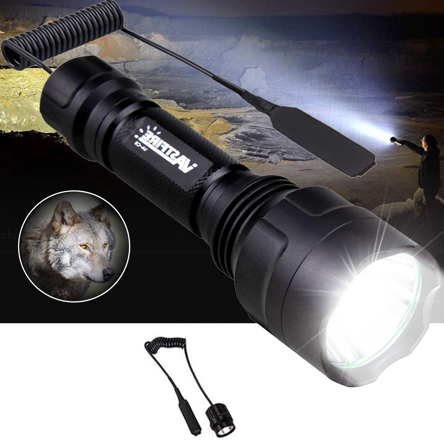 Rechargeable LED Flashlight 10000LM Hunting White Light Torch With Scope Mount