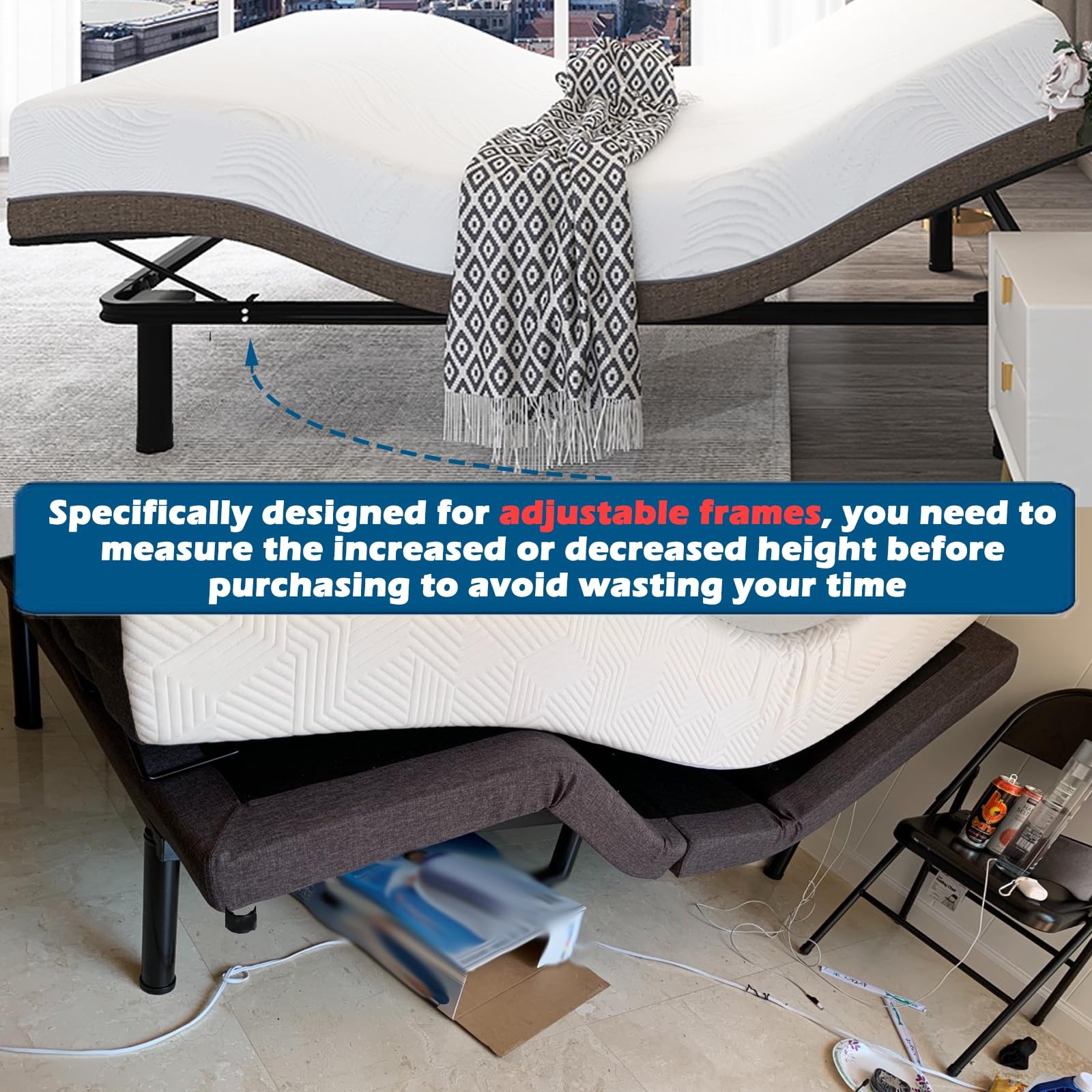 4 Inch Metal Adjustable Bed Base Frame Leg Heavy Duty Extra Height Leg Compat...