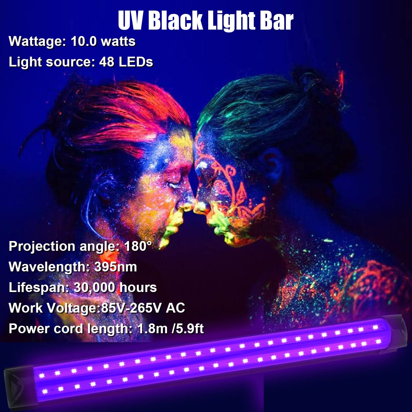 BOSITE 2 Packs 10W 1Ft Linkable UV-A Black Light Bars with 59in 2Pack, 2Pack