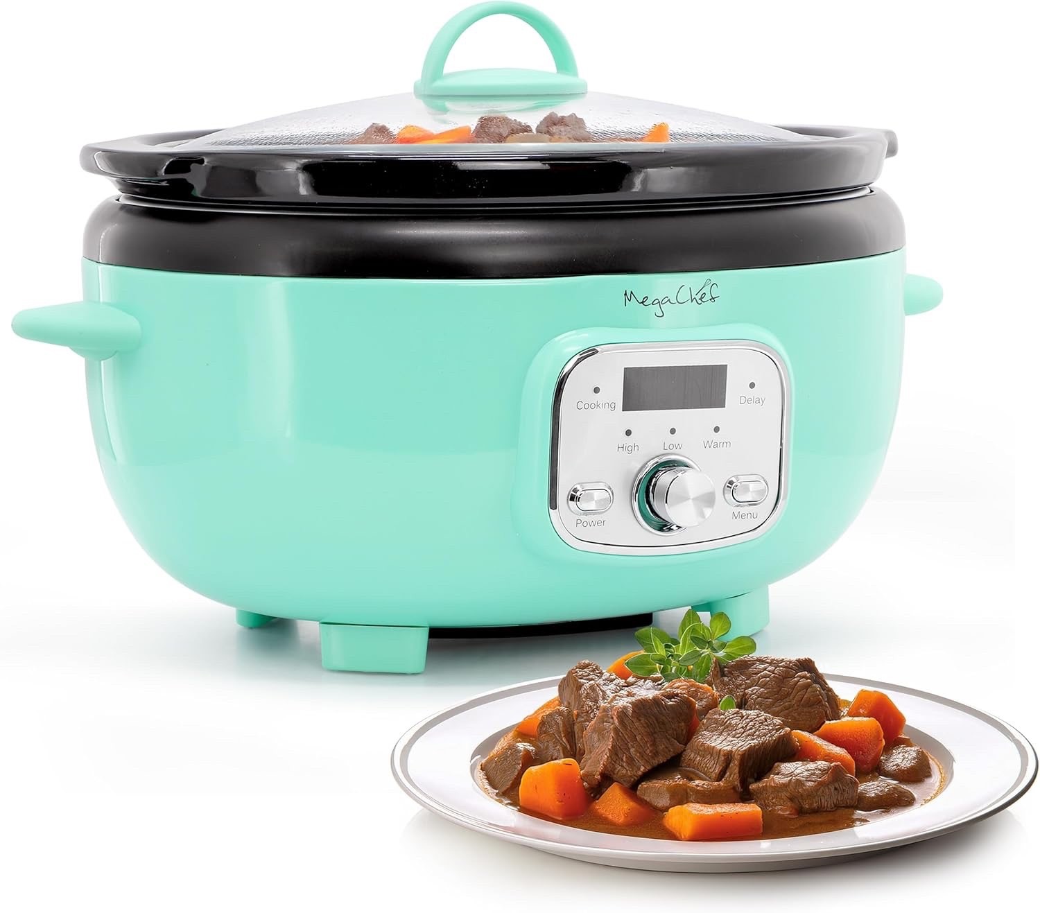 MegaChef 3.7 Quart Oval Electric Slow Cooker in Turquoise