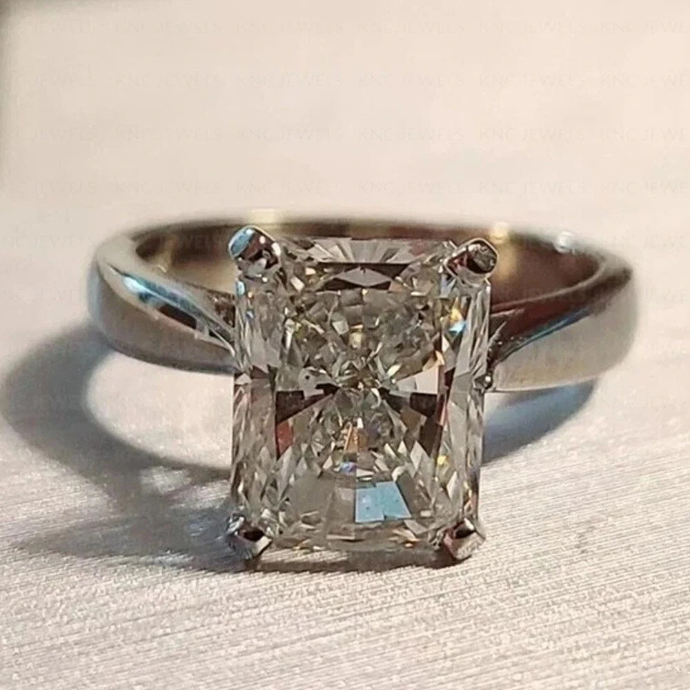 4 Ct Radiant Lab Created Diamond Solitaire Engagement Ring 14k White Gold Plated
