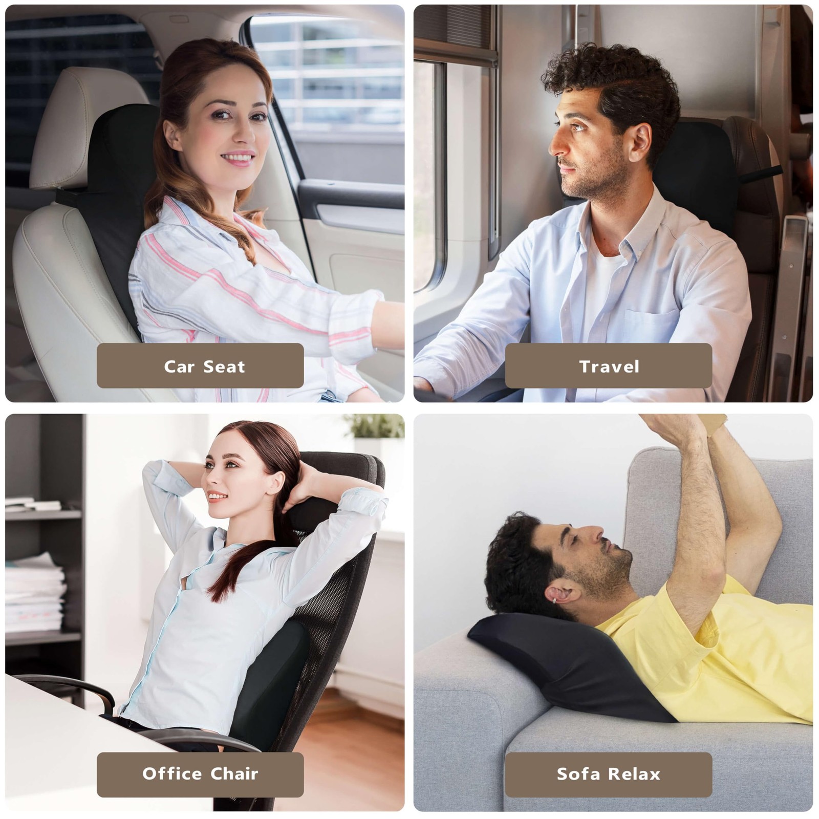 Car Headrest Pillow Memory Foam Adjustable Strap Ergonomic Neck Support Driving