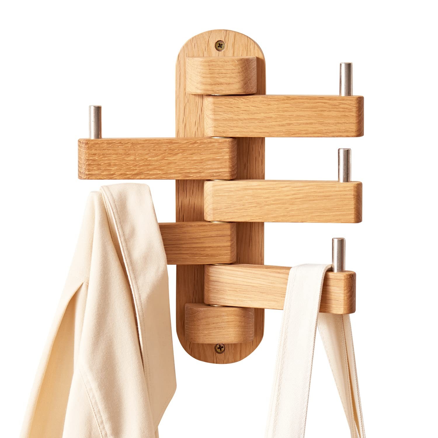 Coat Hooks for Wall Oak Wood Wall Hooks with 5 Swivel Foldable Arms 12'' Leng...