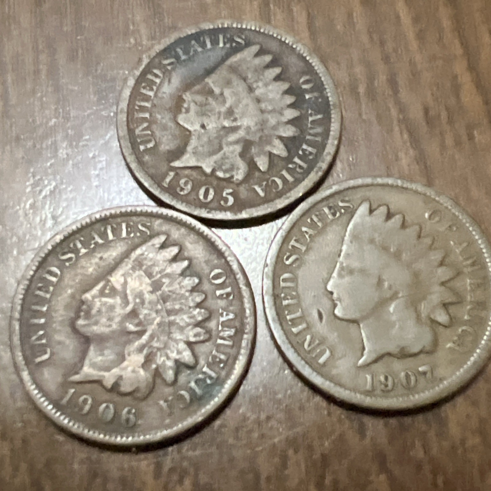 Indian Head cent lot - 1905,1906,1907 Free Shipping