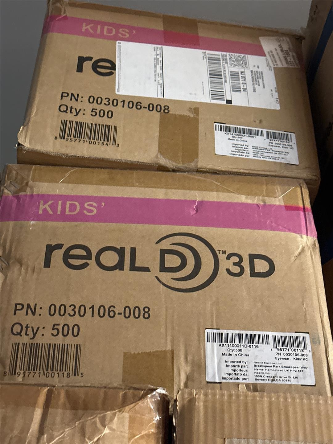 Real D 3D Glasses - Kid Size Passive Movie Theater 3-D Brand New BOX of 500