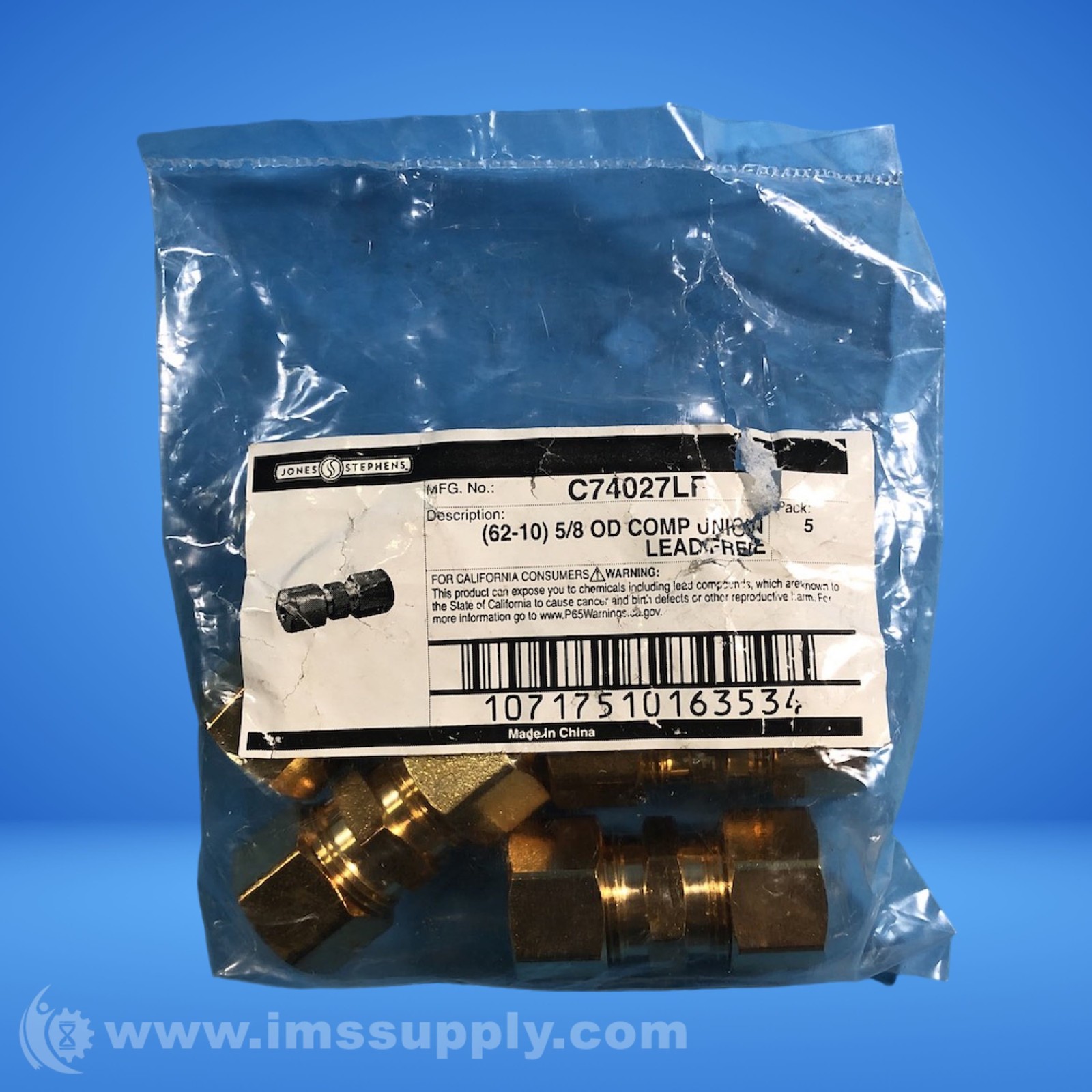 Jones Stephens C74027LF Brass Union Bag of 5 2533