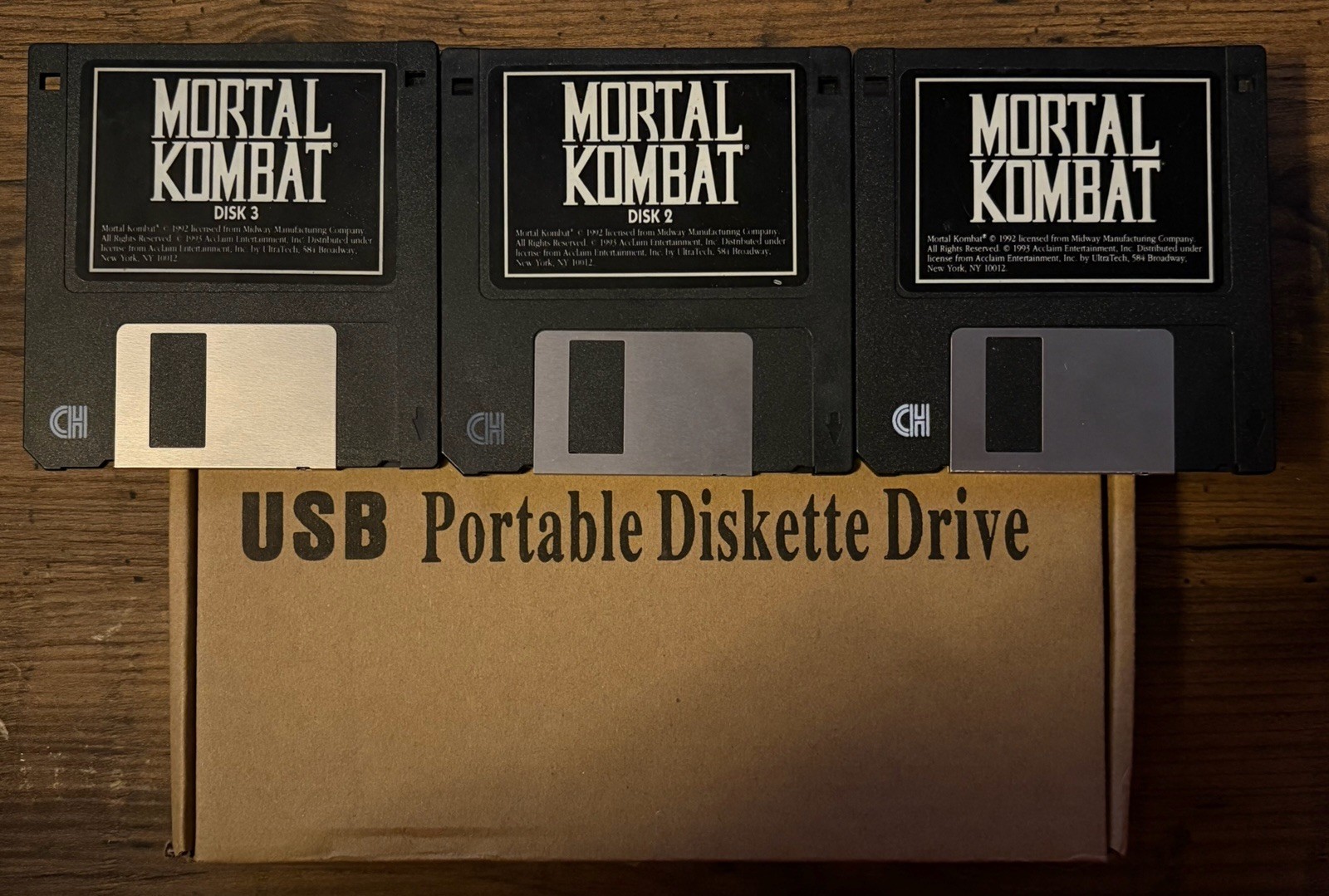 Mortal Kombat 1 One PC Floppy Disks & USB Portable Diskette Drive
