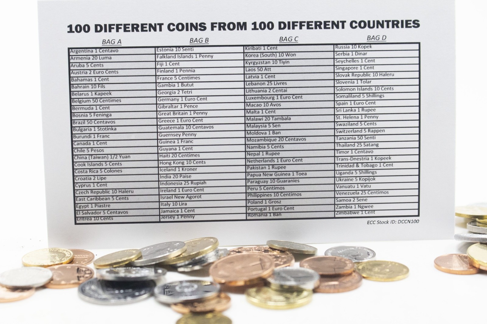 Set of 100 Coins Uncirculated from Various Countries w/ IDs for Collectors