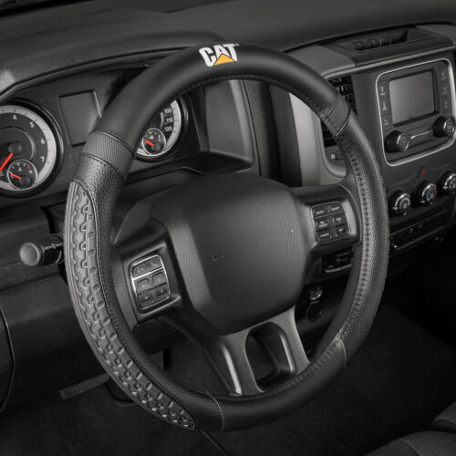 CAT® DuraGrip Car Steering Wheel Cover, Black Tire Tread Traction Design, Aut...