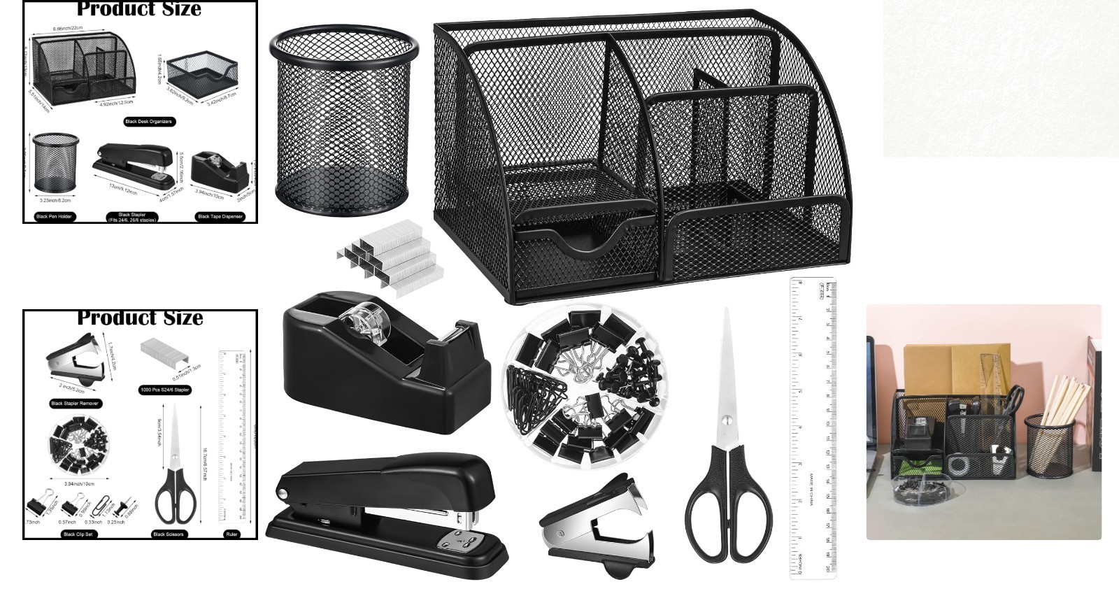 7-Compartment Mesh Desk Organizer & Accessories Kit - Stylish & Functional
