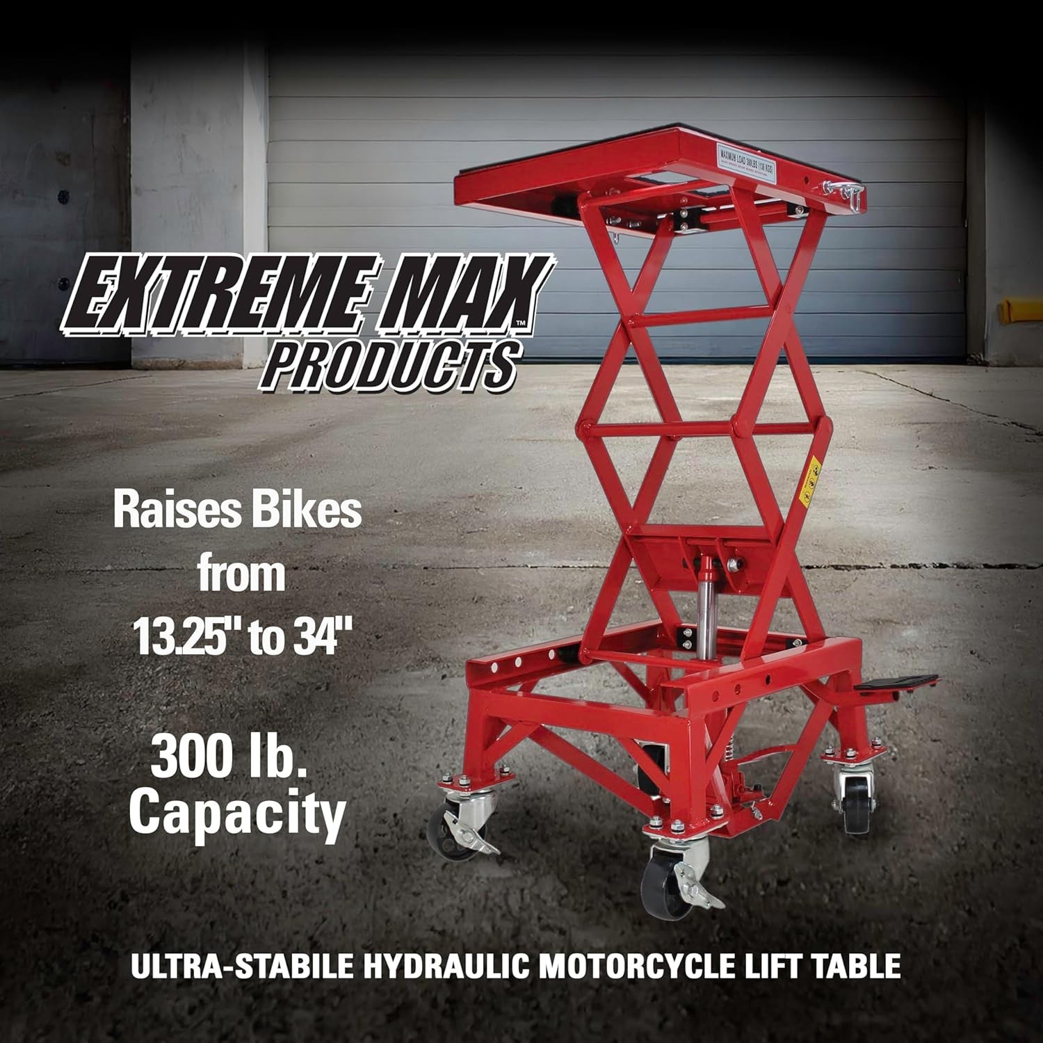 300lb Hydraulic Motorcycle Lift Table Heavy Duty ATV Bike Scissor Jack Wheels
