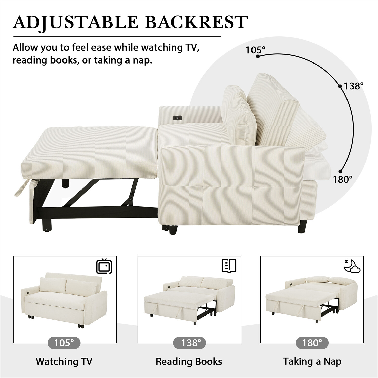 Convertible Sleeper Sofa Bed Loveseat Sofa with Pull Out Bed & USB Ports