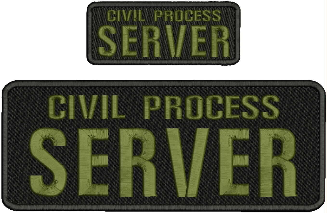 CIVIL PROCESS SERVER embroidery patches 4x10 and 2x5 hook  OD GREEN black