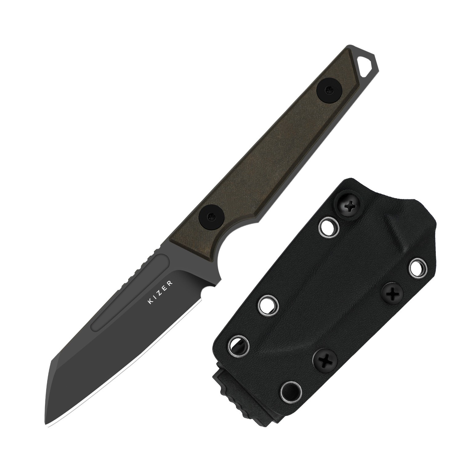 Kizer Phasmids Fixed Knife AEB-L Blade Chocolate Glacier Handle + Sheath 1079A2