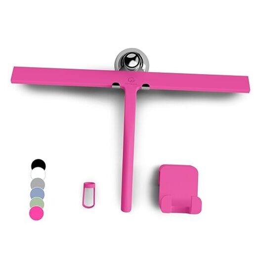 GÜTEWERK Silicone Shower Squeegee for Glass Doors & Mirrors with 15 Inches Pink