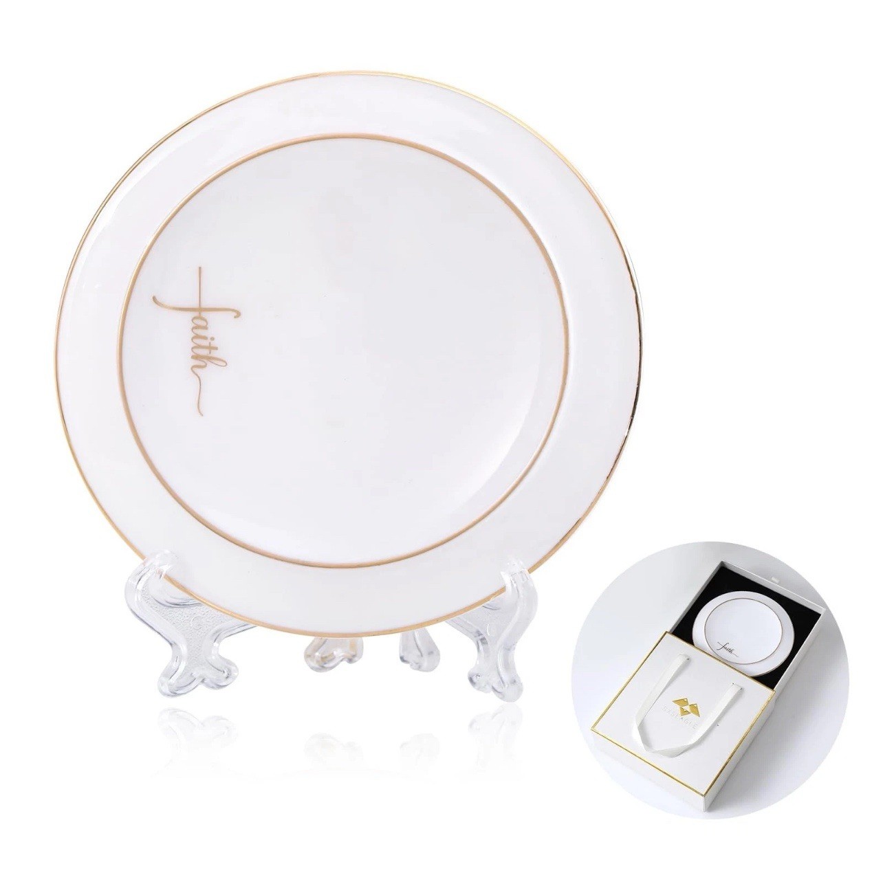 Sxseagle Ceramic Jewelry Tray Faith For Keys Rings jewelry holiday gift & more