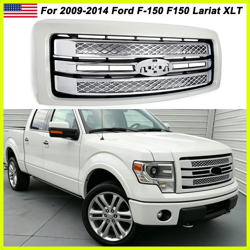 White Platinum Front Bumper Grille For 2009-2014 Ford F-150 F150 Platinum XLT