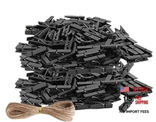 100pcs 1.3inch Wooden Mini Clothespins Chip Clips Small Clothes Pins with Black