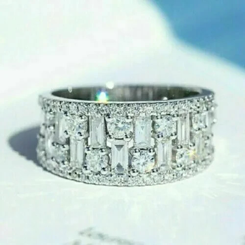 2Ct LabCreated Baguette Diamond 14K White Gold Finish Eternity Wedding Band Rin