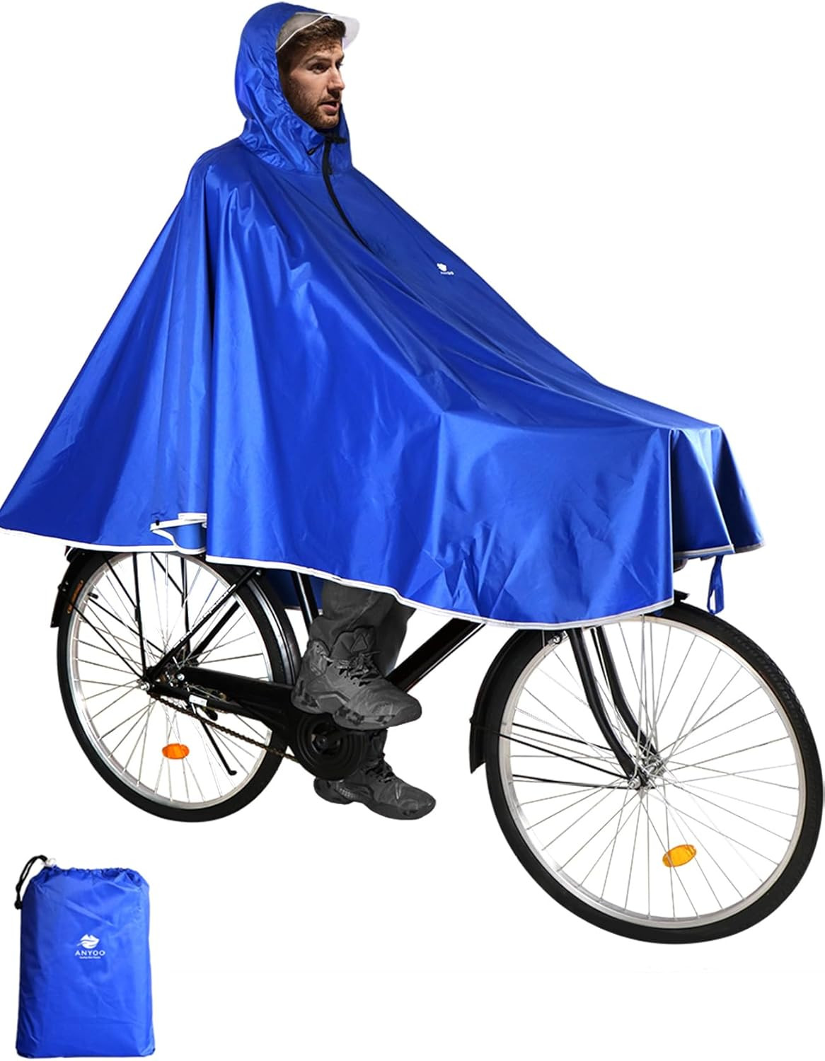 Waterproof Rain Poncho Bike Bicycle Rain Cape Lightweight Compact Reusable Blue