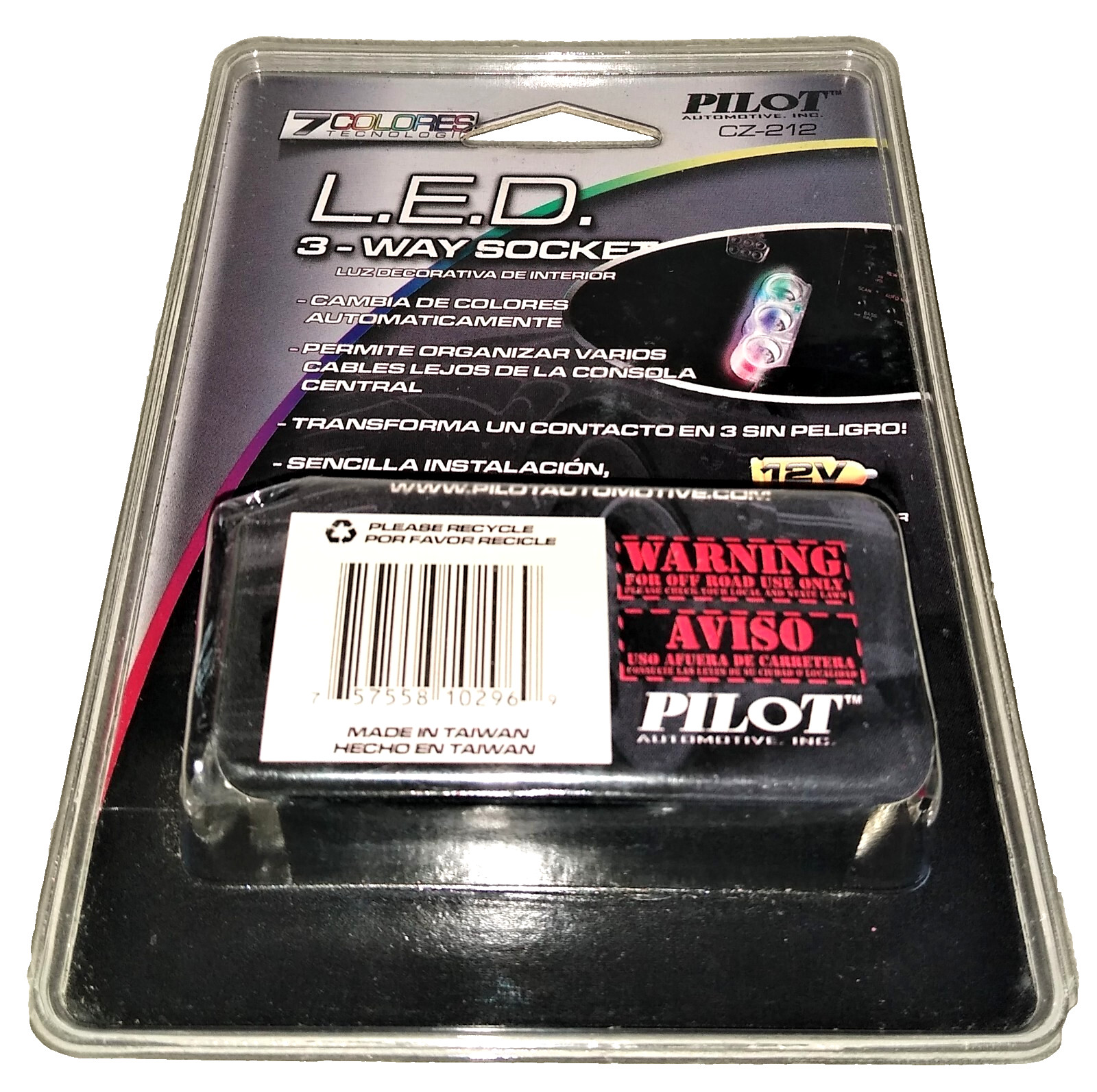 Pilot CZ-212 3 Way 12V Socket (3 L.E.D. OUTLETS) - Changes 7 Colors - New