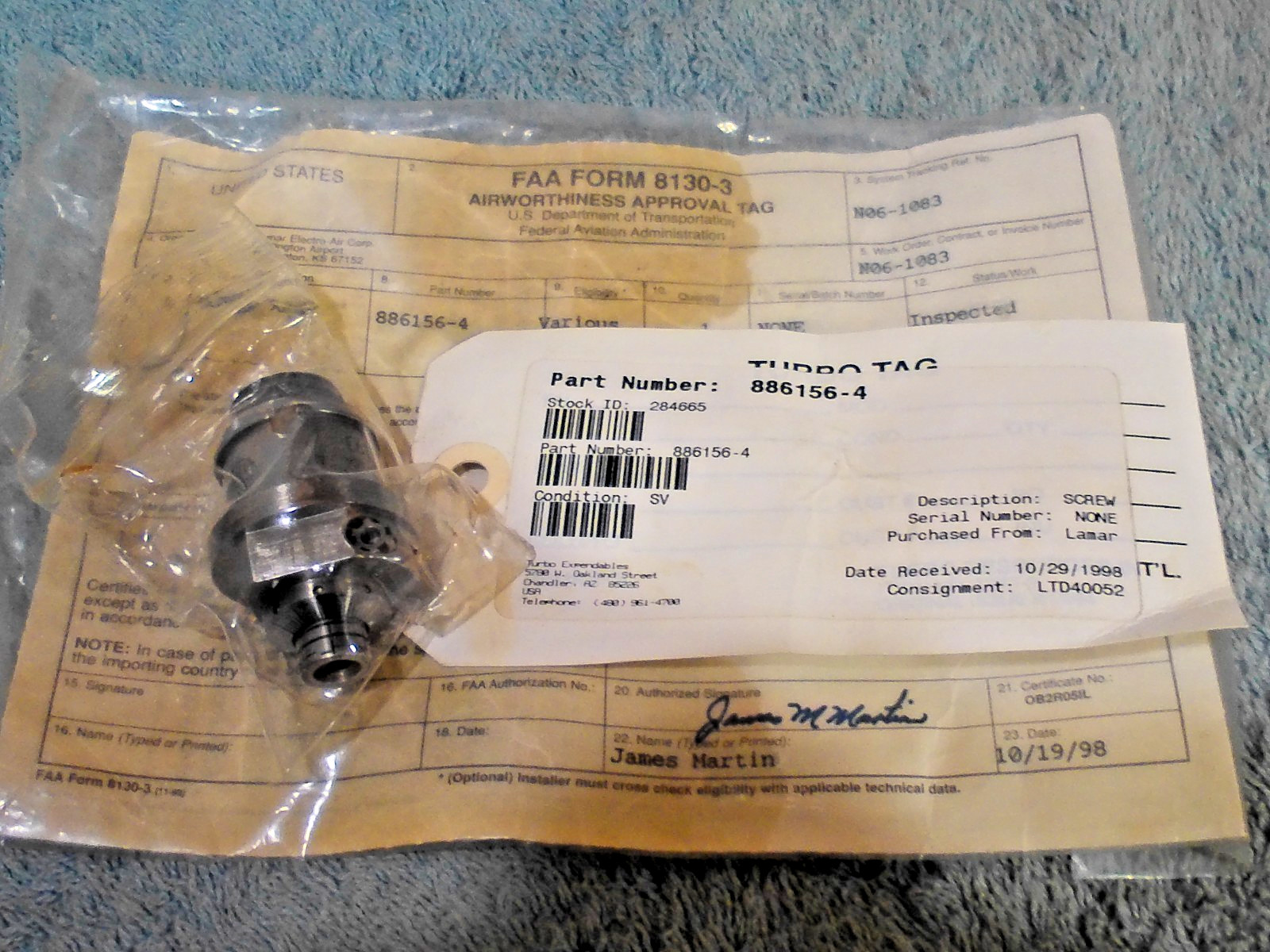 Boeing 737-727 -SCREW ASSY- P#886156-4- WITH FAA FORM