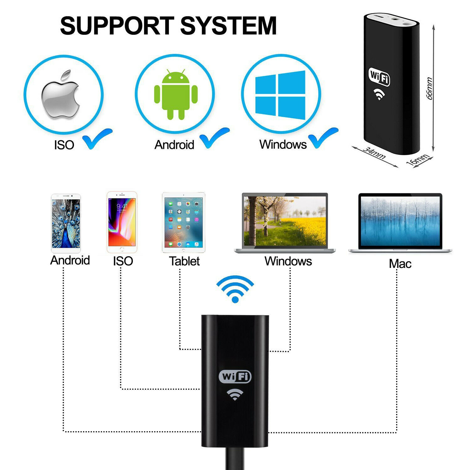 5M 8LED Endoscope WiFi Borescope Snake Inspection Camera for iPhone Android iOS