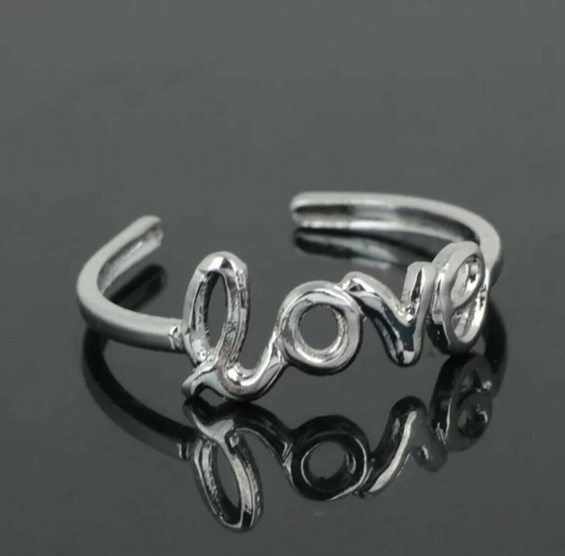 Silver Stamped Love Adjustable Toe Ring Midi Open Finger Knuckle Rings Jewellery
