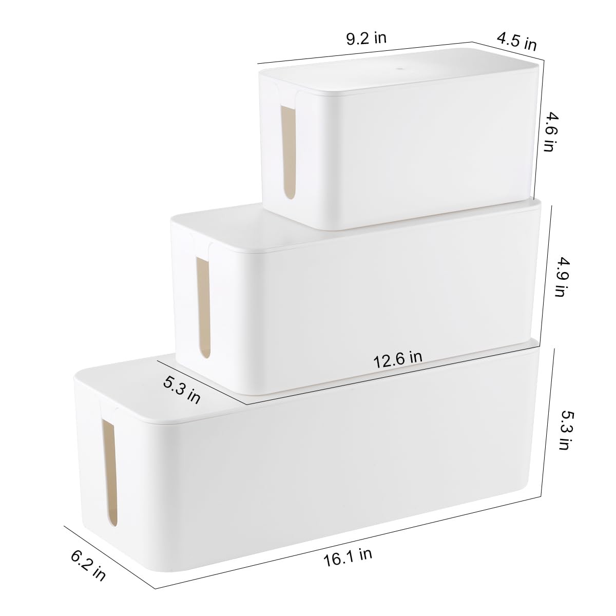 3 Pack Cable Management Box with 18 PCS Set - Large & Medium Small Organizer to