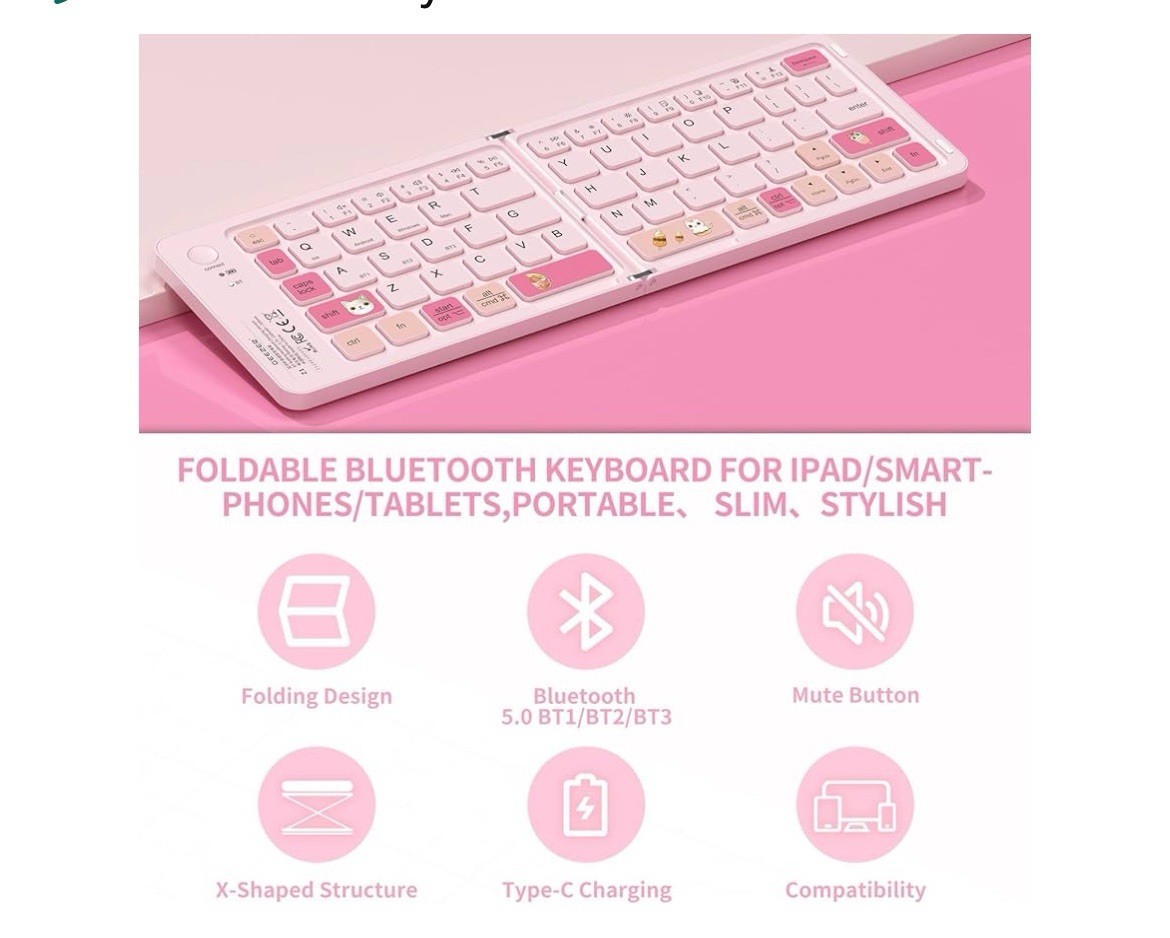 Ubxxziy Foldable Bluetooth Keyboard With UV Printing Technology Rechargeable