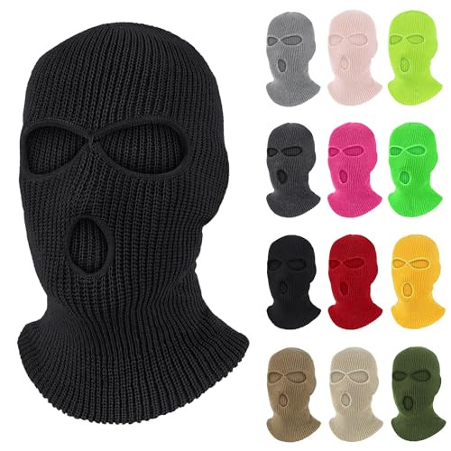 Pukavt 3 Hole Winter Knitted Mask, Full Face Cover Ski Mask Warm Black 1 Pack