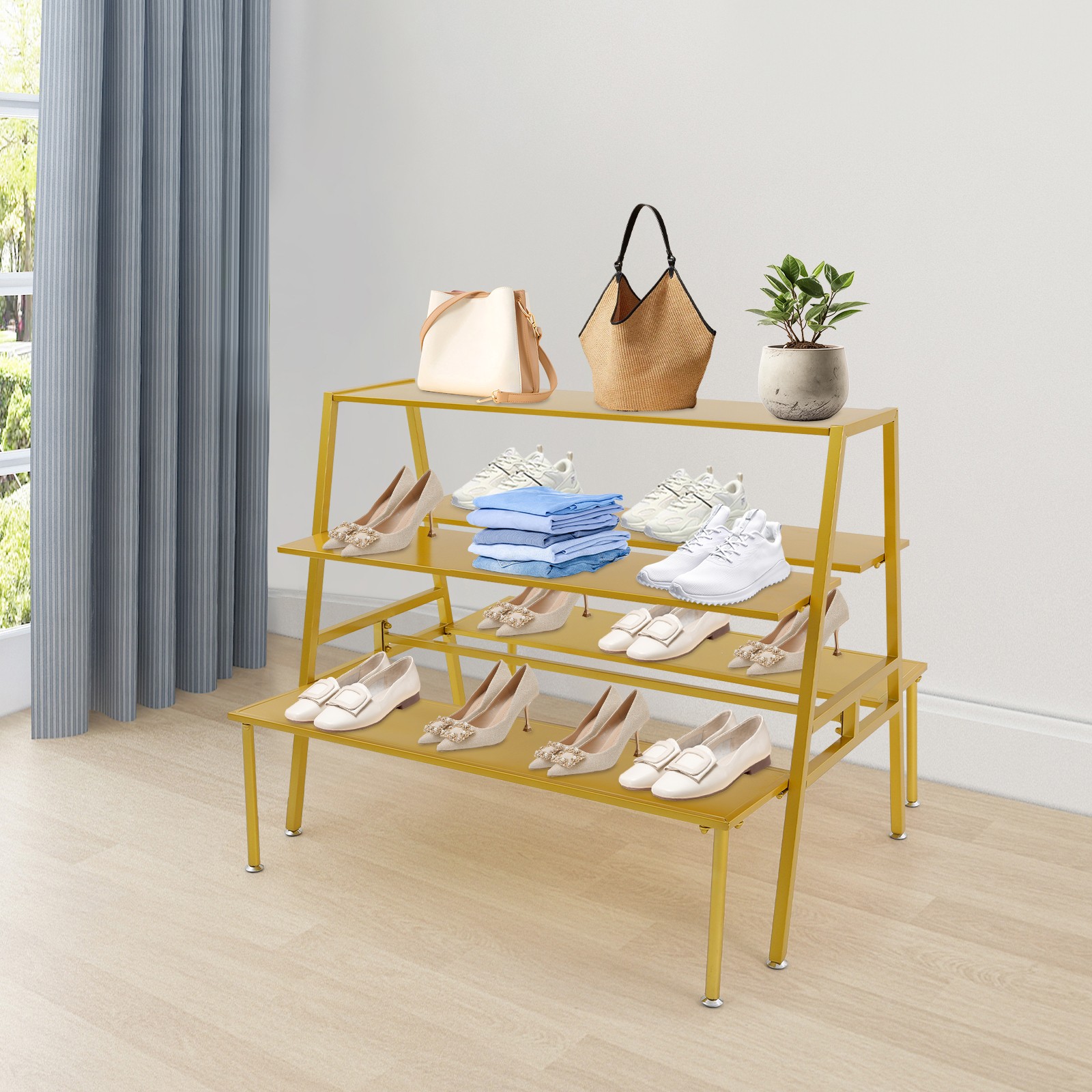 Retail Shoe Handbag Display Stand Iron,Gold Modern Standing Display Rack