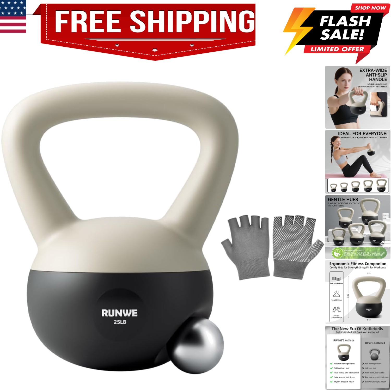 Soft Kettlebell - Sand Filled Kettlebell Hand Weight Options for 25, 20, 15, ...
