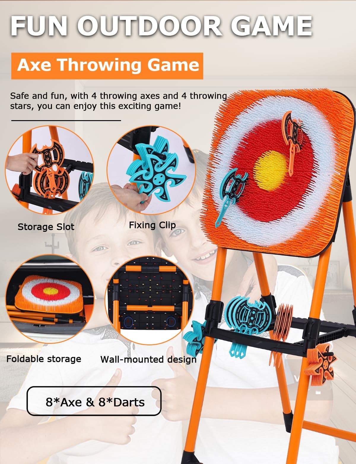 Axe Throwing Game for Backyard - 8 & 8 24 Inches Target, Orange