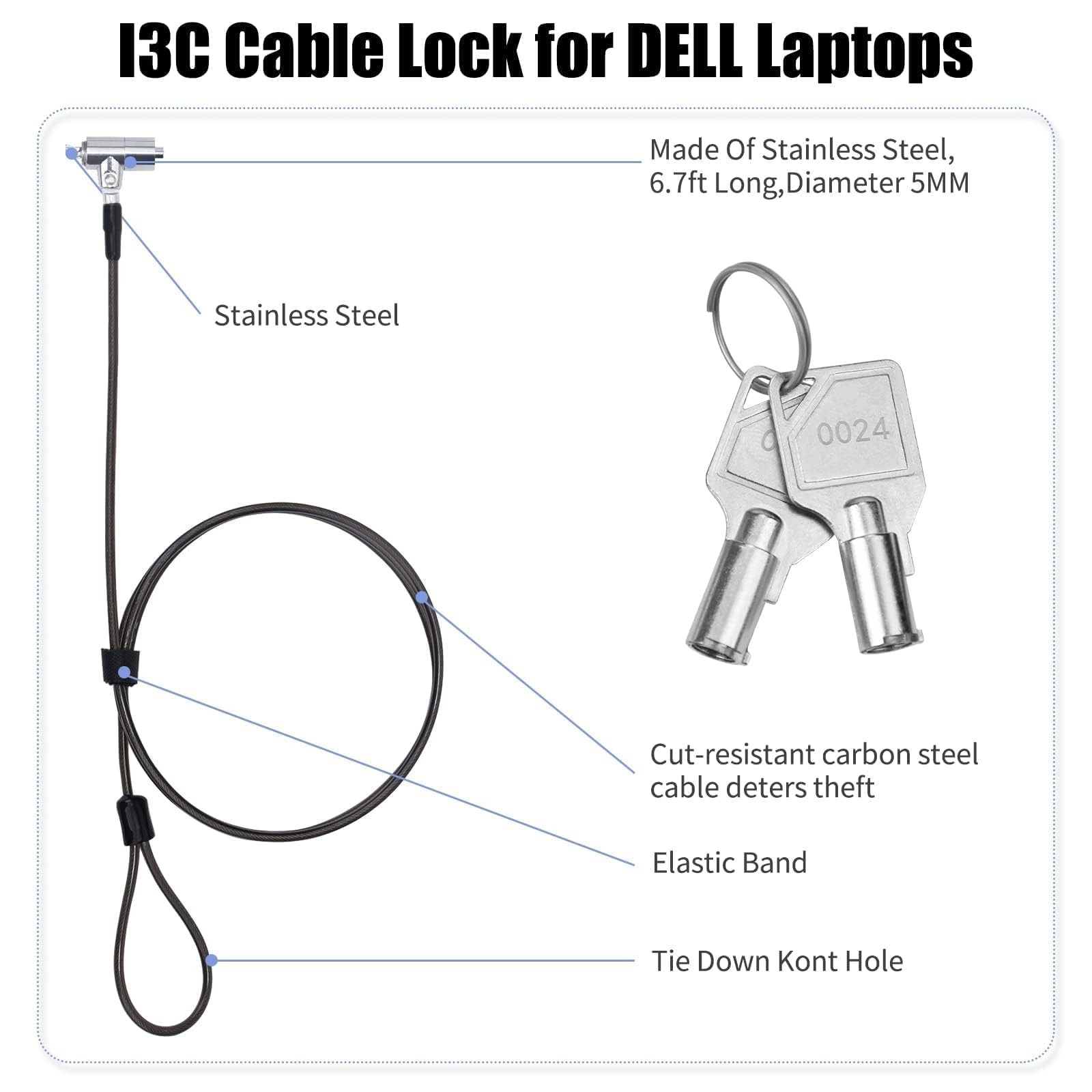 Laptop Cable Lock Hardware Security Cable Lock Anti Theft 6.7FT Cable Lock Co...