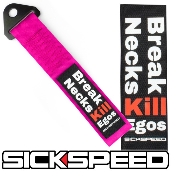 PINK HIGH STRENGTH RACING TOW STRAP BREAK NECKS KILL EGOS BADGE P13