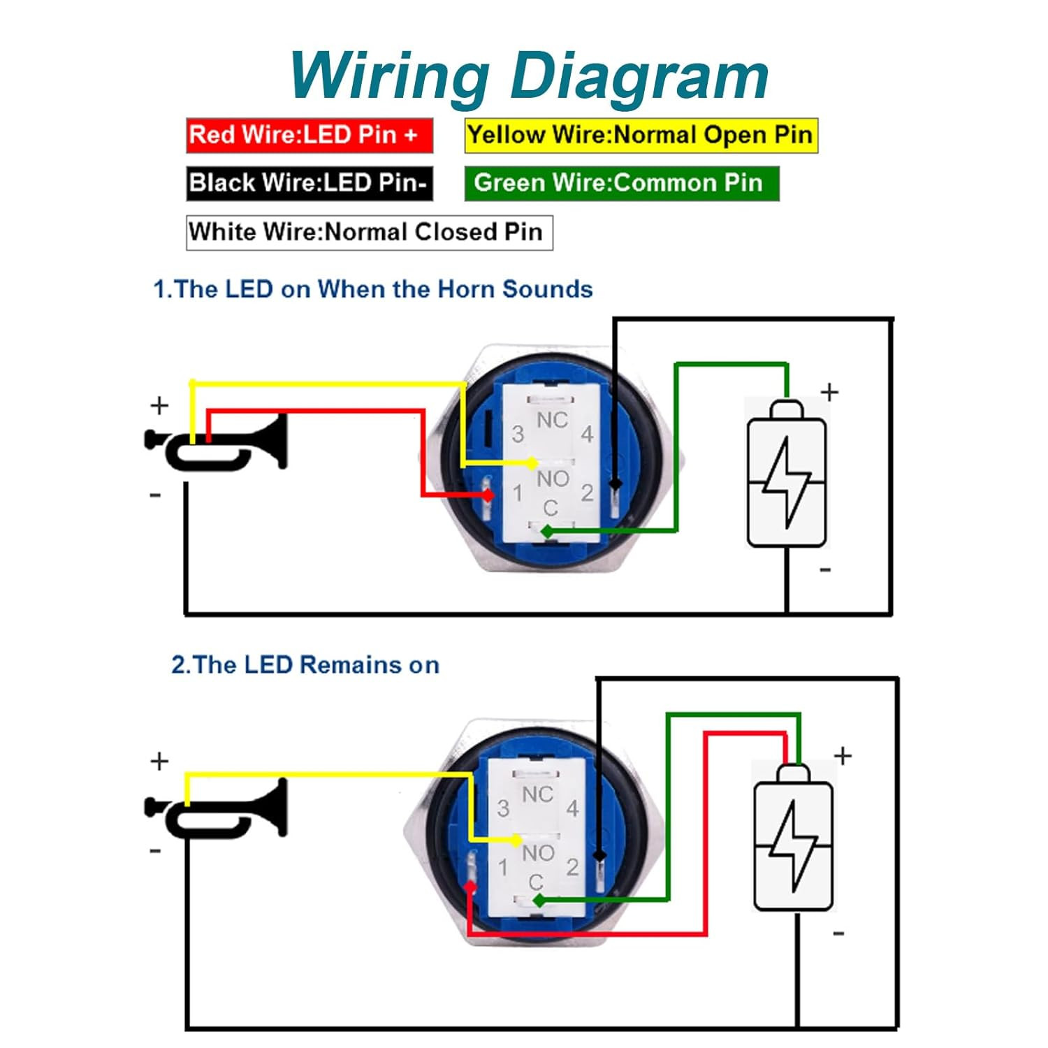Horn Button, Momentary Push Button Switch, Horn Switch for Car Modification, Pus