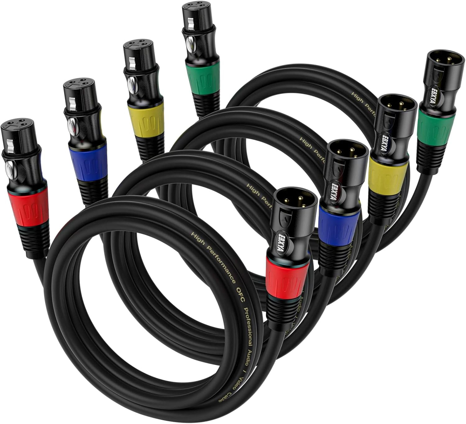 3Ft XLR Cables 4-Pack - Male to Female Microphone Cable with Balanced Shielded S