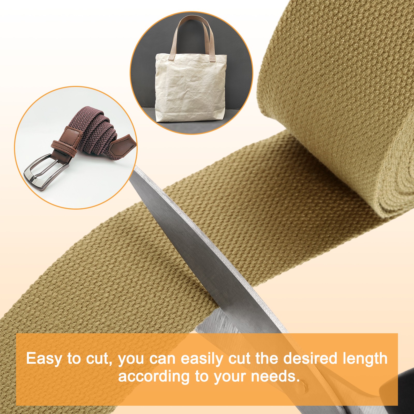 Cotton Webbing 2 Inch 11 Yard Polyester Cotton Webbing Strap, Khaki