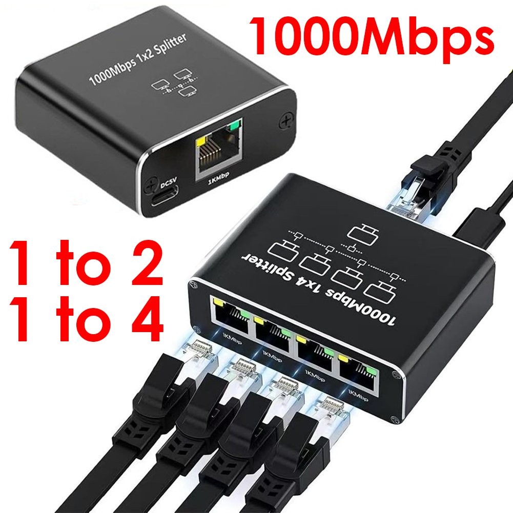 RJ45 Gigabit Ethernet Splitter 1000Mbps LAN Network Internet 1 to 4 Out Adapter