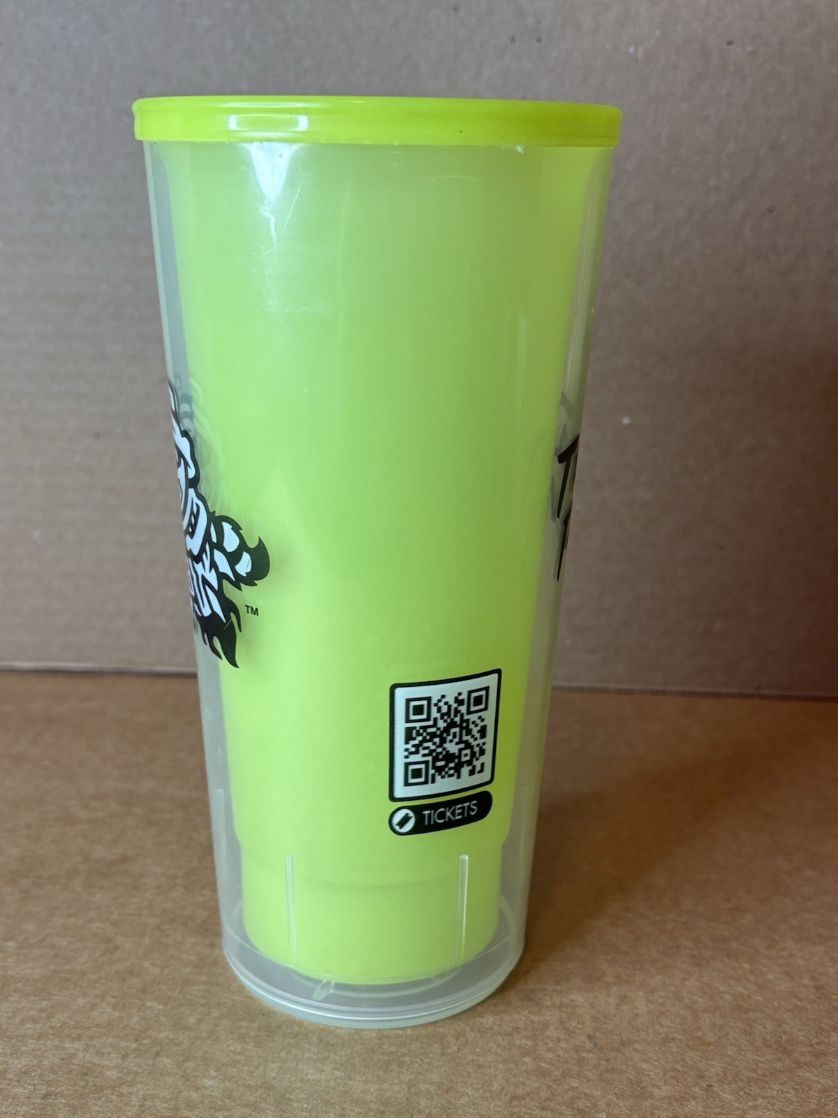 Rocket City Trash Pandas Cup by Whirley Neon Yellow / Green Baseball Minors