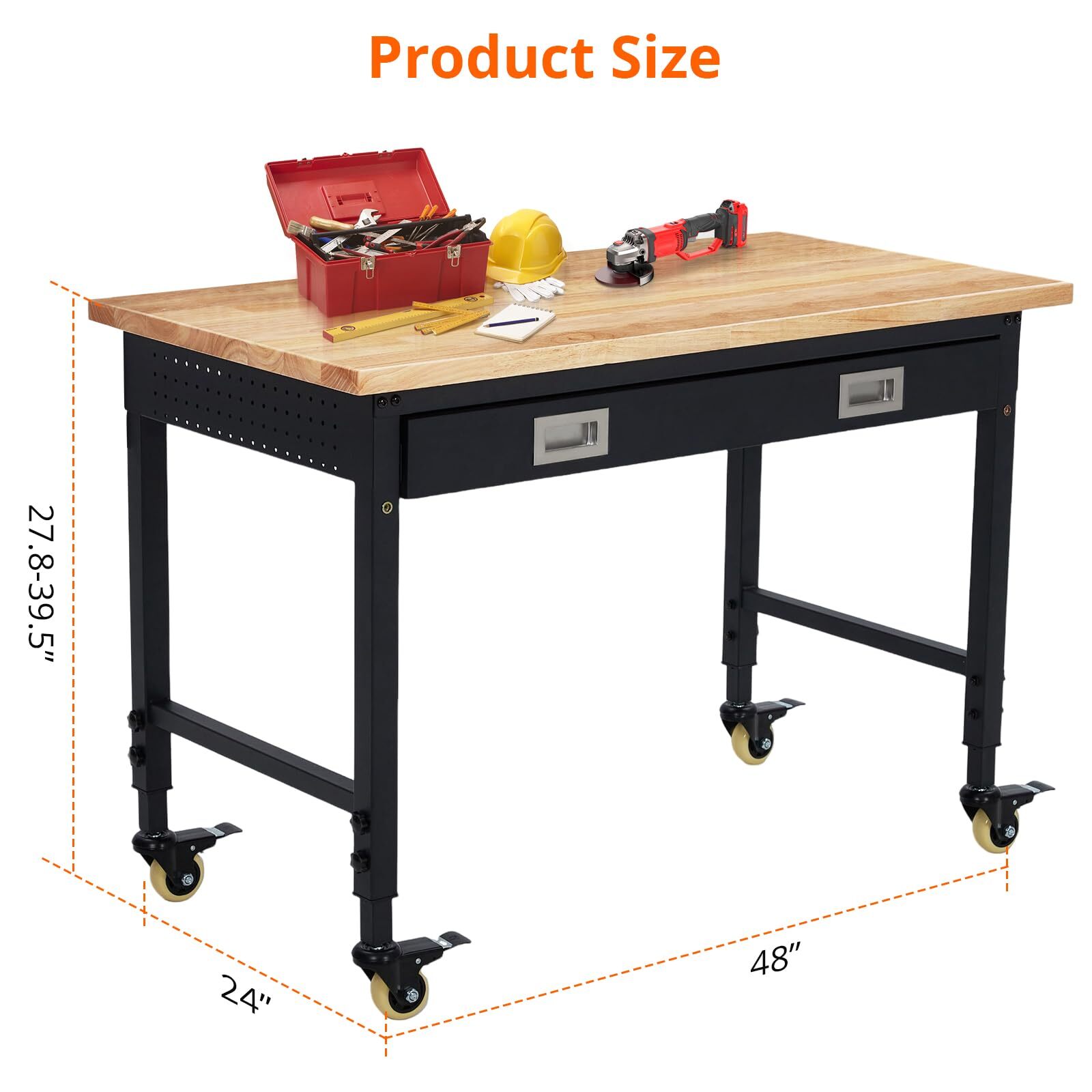 ✨48x24 Workbench,Professional-Grade Mobile Table with Power Outlets&Storage Draw