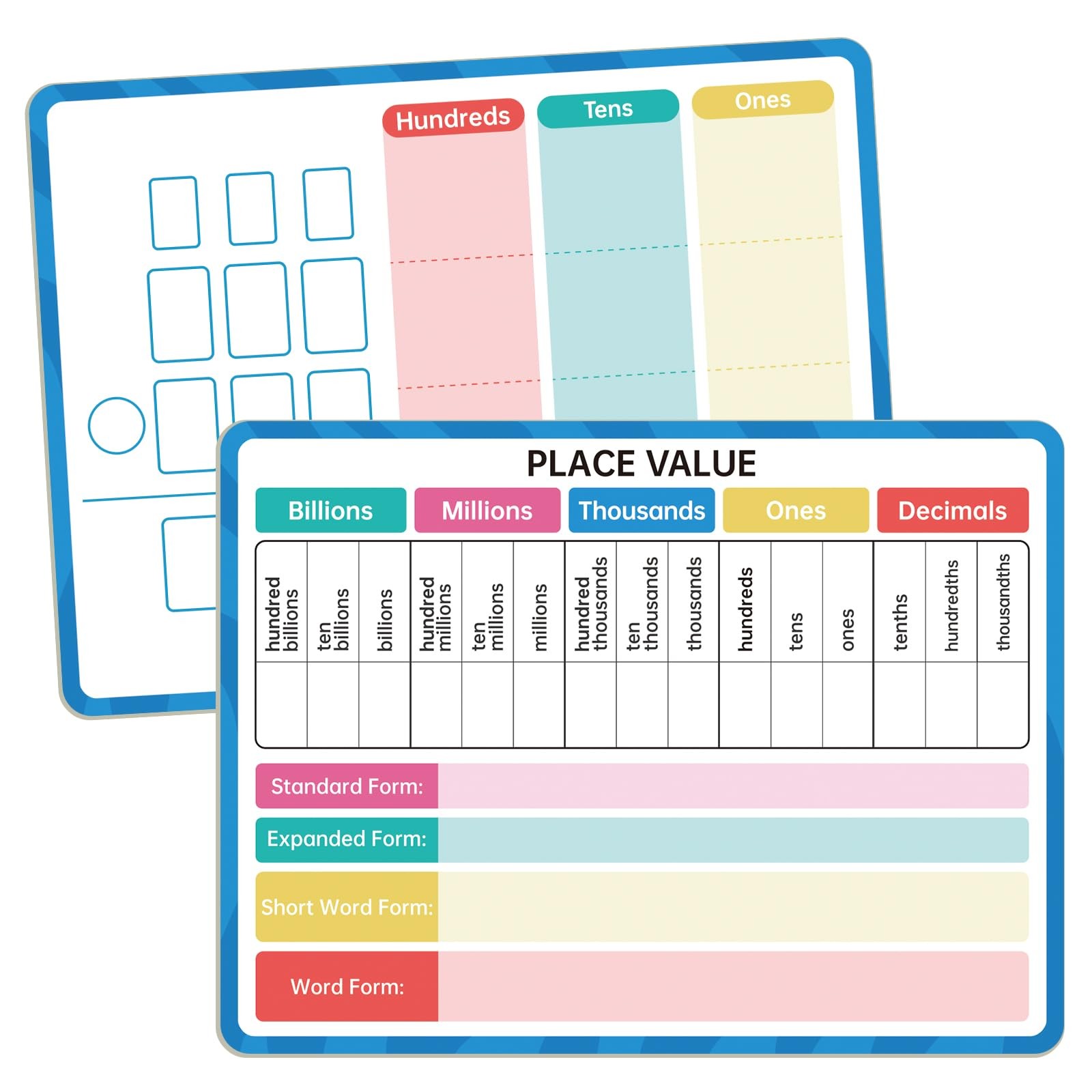 Dry Erase Place Value Whiteboard, 9" x 12" Double Sided Place Value Chart,Eng...