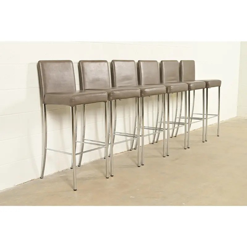 Steelcase Coalesse Modern Leather and Chrome Bar Stools, Set of Six