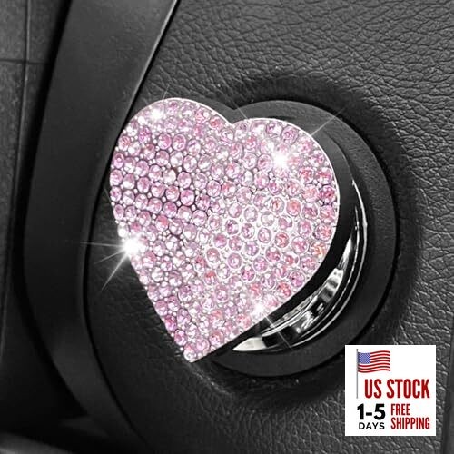 Heart Shape Car Engine Start Button Cover, Sparkly Rhinestone Ignition Pink