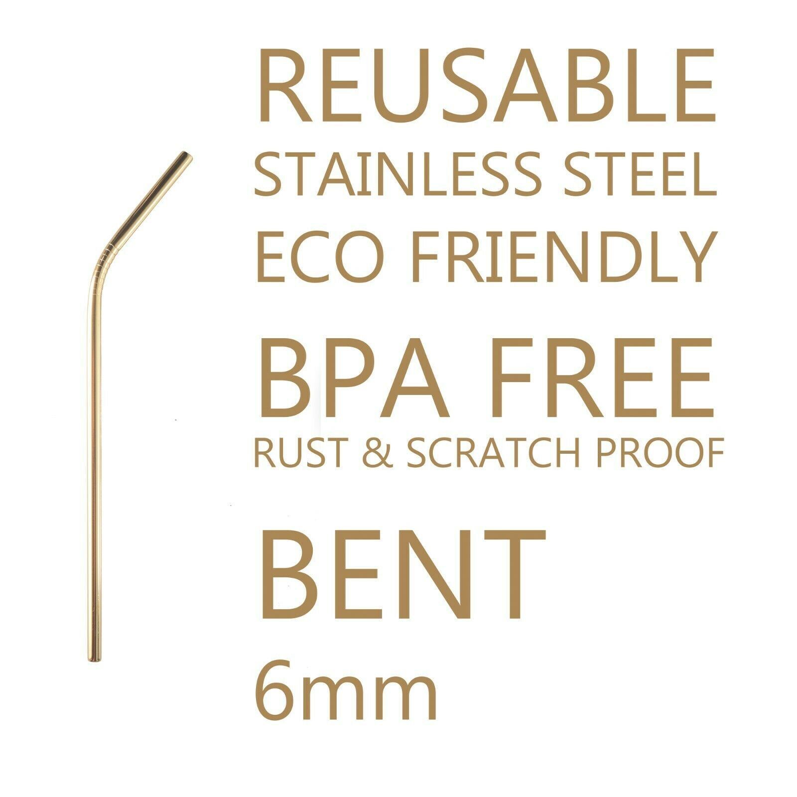 6 Reusable Stainless Steel Bent Straws Eco Friendly BPA Free Rust Scratch Proof